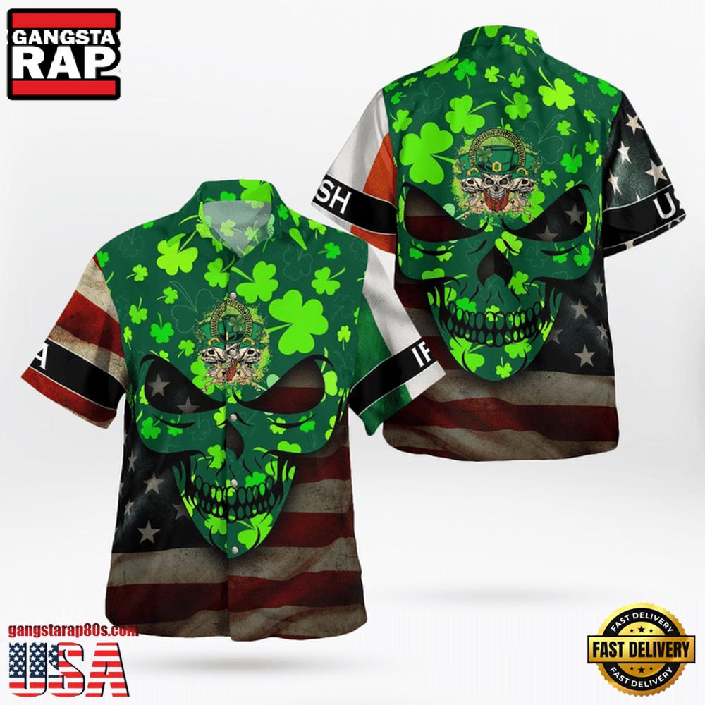 St. Patrick'S Day Full Skull Art And Drinking Skull Irish Flag American Flag Hawaii Shirt St. Patrick'S Day Full Skull Art And Drinking Skull Irish Flag American Flag Hawaii Shirt