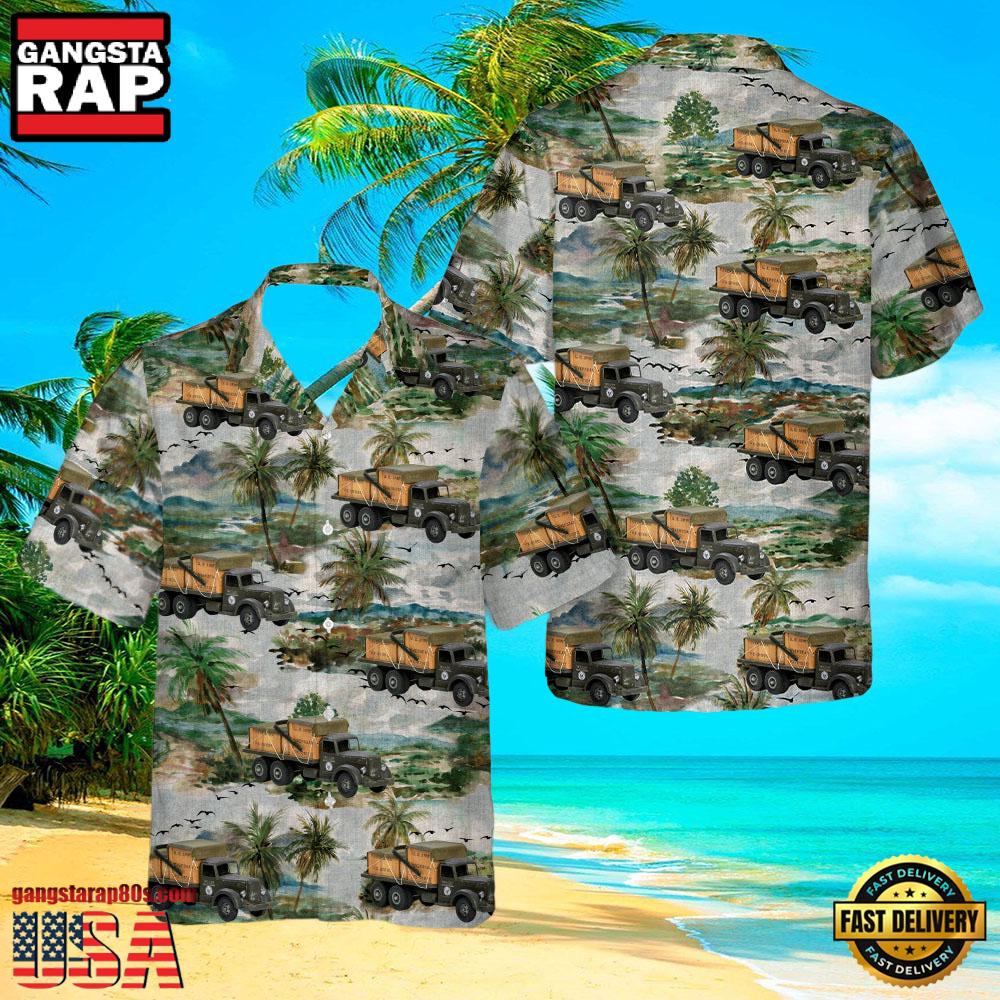 Us Army Mack Truck With Crates Circa 1950'S Veteran Hawaiian Shirt Us Army Mack Truck With Crates Circa 1950'S Veteran Hawaiian Shirt