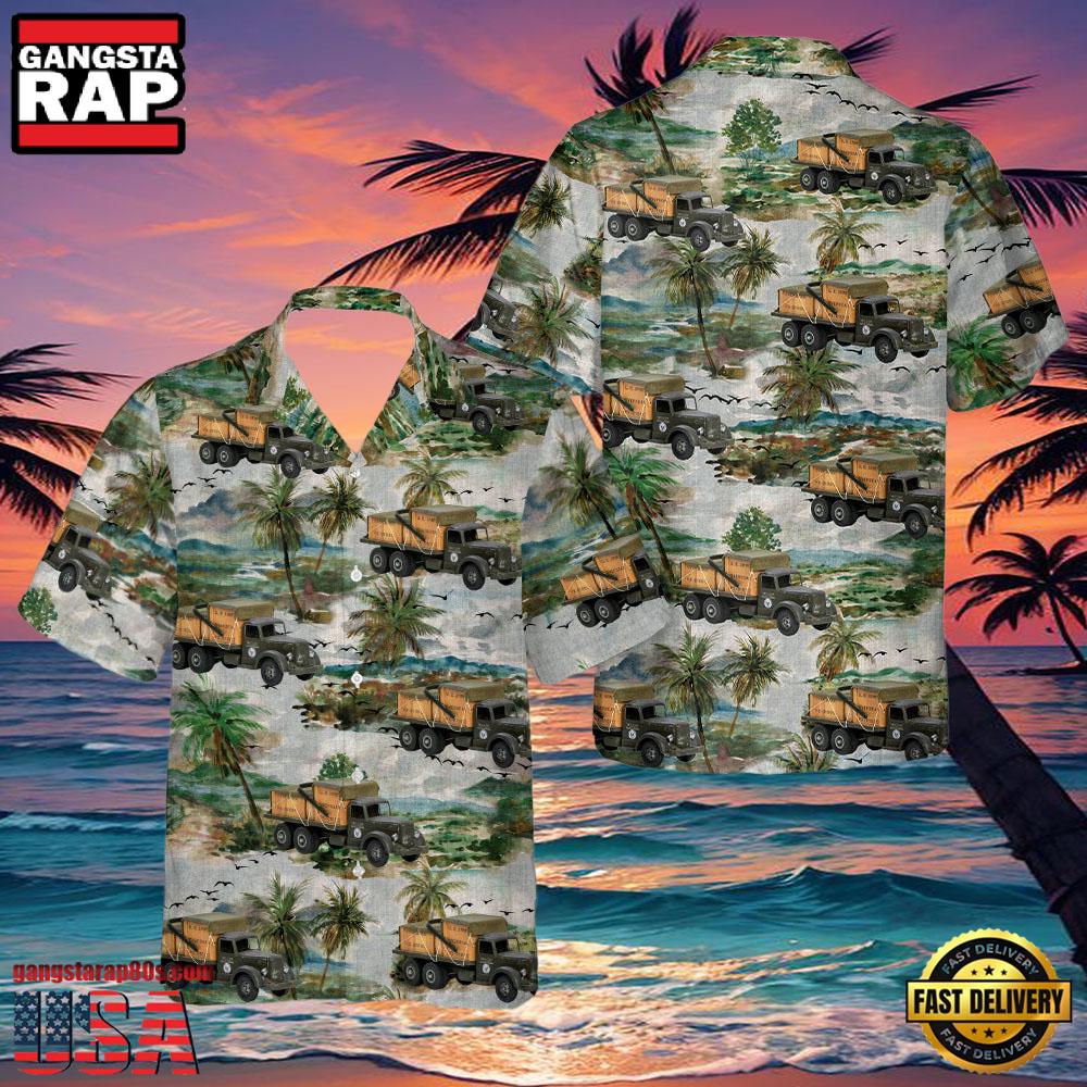 Us Army Mack Truck With Crates Circa 1950'S Veteran Hawaiian Shirt Us Army Mack Truck With Crates Circa 1950'S Veteran Hawaiian Shirt