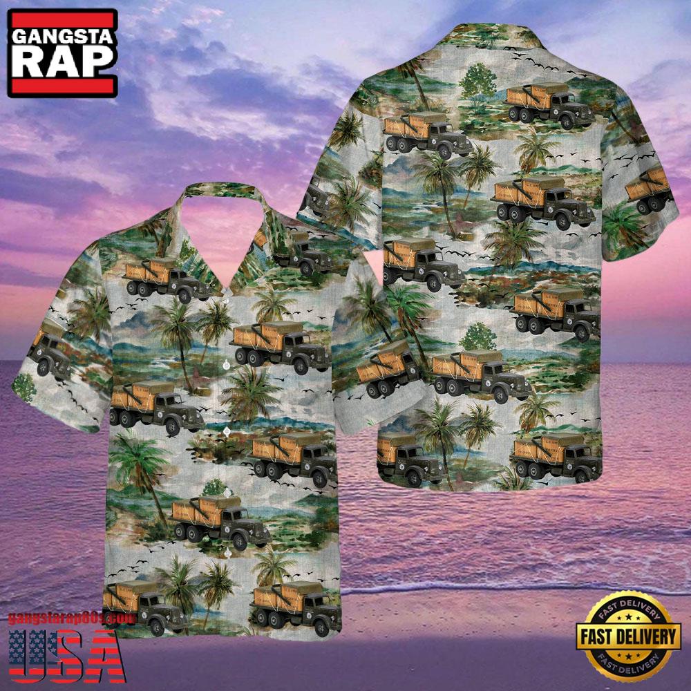 Us Army Mack Truck With Crates Circa 1950'S Veteran Hawaiian Shirt Us Army Mack Truck With Crates Circa 1950'S Veteran Hawaiian Shirt