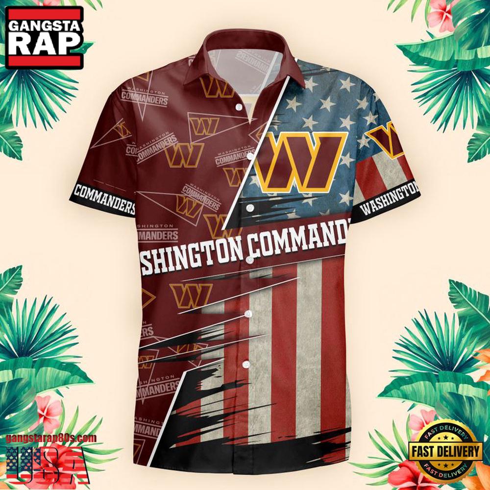 NFL Washington Commanders US Flag Pattern Hawaiian Shirt NFL Washington Commanders US Flag Pattern Hawaiian Shirt