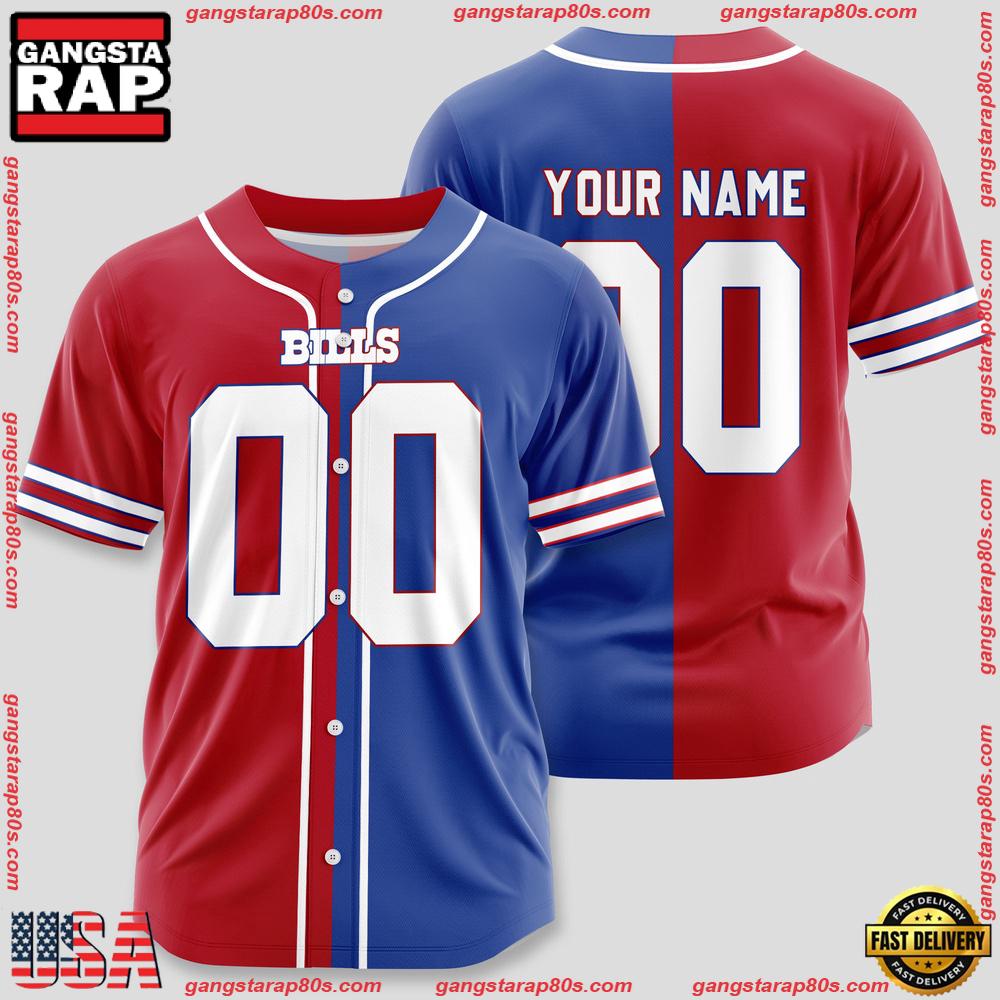 NFL Custom Name Number Buffalo Bills Team Baseball Jersey Shirt NFL Custom Name Number Buffalo Bills Team Baseball Jersey Shirt