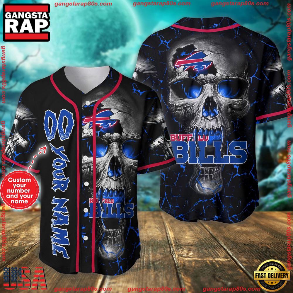 Custom Name And Number Buffalo Bills NFL Team Skull Baseball Jersey Shirt Custom Name And Number Buffalo Bills NFL Team Skull Baseball Jersey Shirt