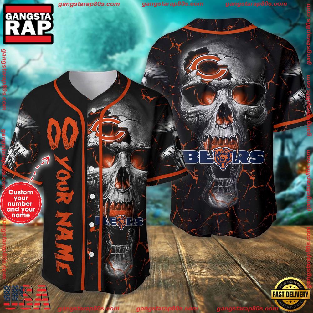 Custom Name And Number Chicago Bears NFL Team Skull Baseball Jersey Shirt Custom Name And Number Chicago Bears NFL Team Skull Baseball Jersey Shirt
