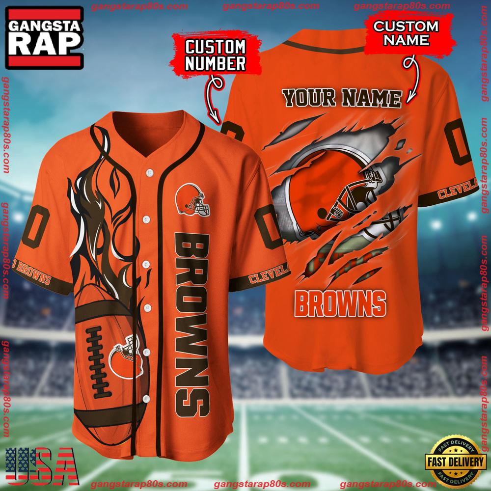NFL Custom Name Number Cleveland Browns Football Team Baseball Jersey Shirt NFL Custom Name Number Cleveland Browns Football Team Baseball Jersey Shirt
