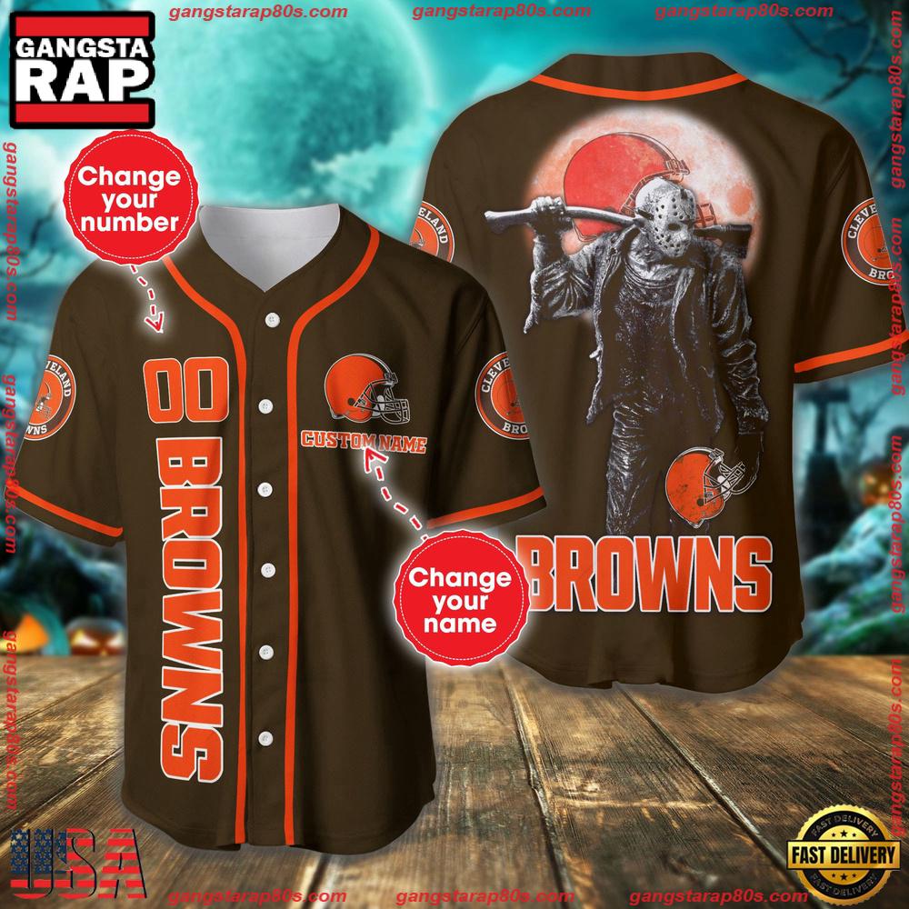 NFL Custom Name Number Cleveland Browns Horror 3D New Design Baseball Jersey Shirt NFL Custom Name Number Cleveland Browns Horror 3D New Design Baseball Jersey Shirt