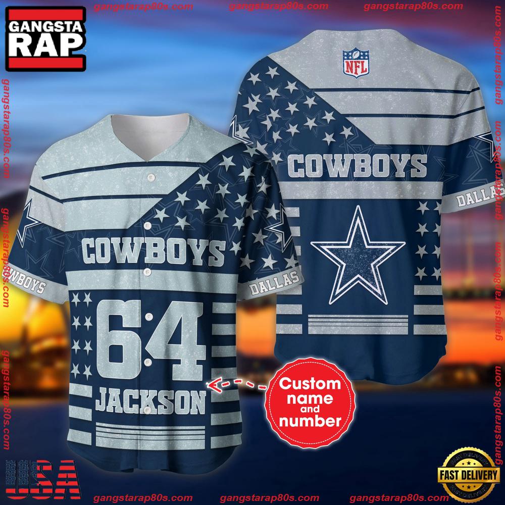 NFL Custom Name Number Dallas Cowboys American Flag New Design Baseball Jersey Shirt NFL Custom Name Number Dallas Cowboys American Flag New Design Baseball Jersey Shirt