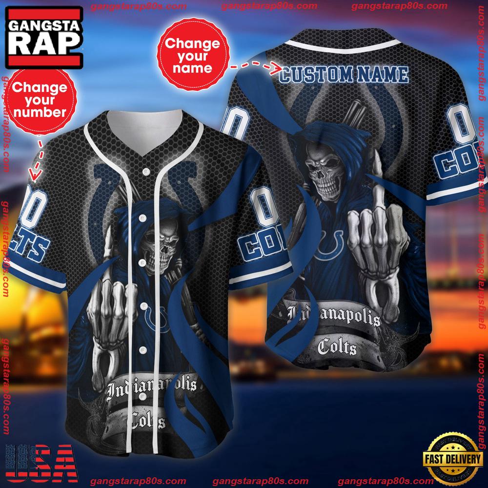NFL Custom Name Number Indianapolis Colts Skull Death Baseball Jersey Shirt NFL Custom Name Number Indianapolis Colts Skull Death Baseball Jersey Shirt