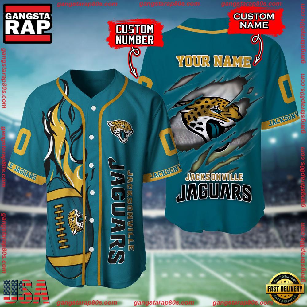 NFL Custom Name Number Jacksonville Jaguars Football Team Baseball Jersey Shirt NFL Custom Name Number Jacksonville Jaguars Football Team Baseball Jersey Shirt