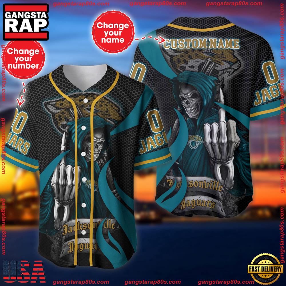 NFL Custom Name Number Jacksonville Jaguars Skull Death Baseball Jersey Shirt NFL Custom Name Number Jacksonville Jaguars Skull Death Baseball Jersey Shirt