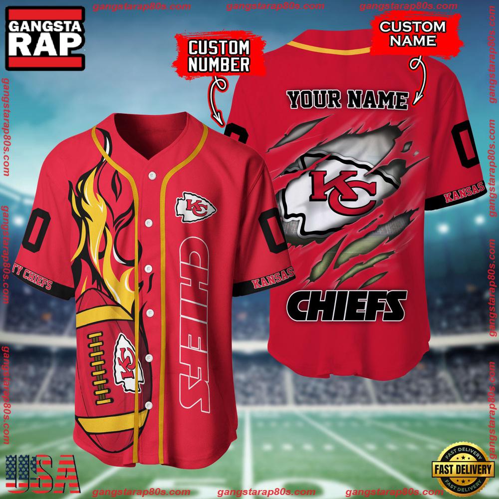 NFL Custom Name Number Kansas City Chiefs Football Team Baseball Jersey Shirt NFL Custom Name Number Kansas City Chiefs Football Team Baseball Jersey Shirt