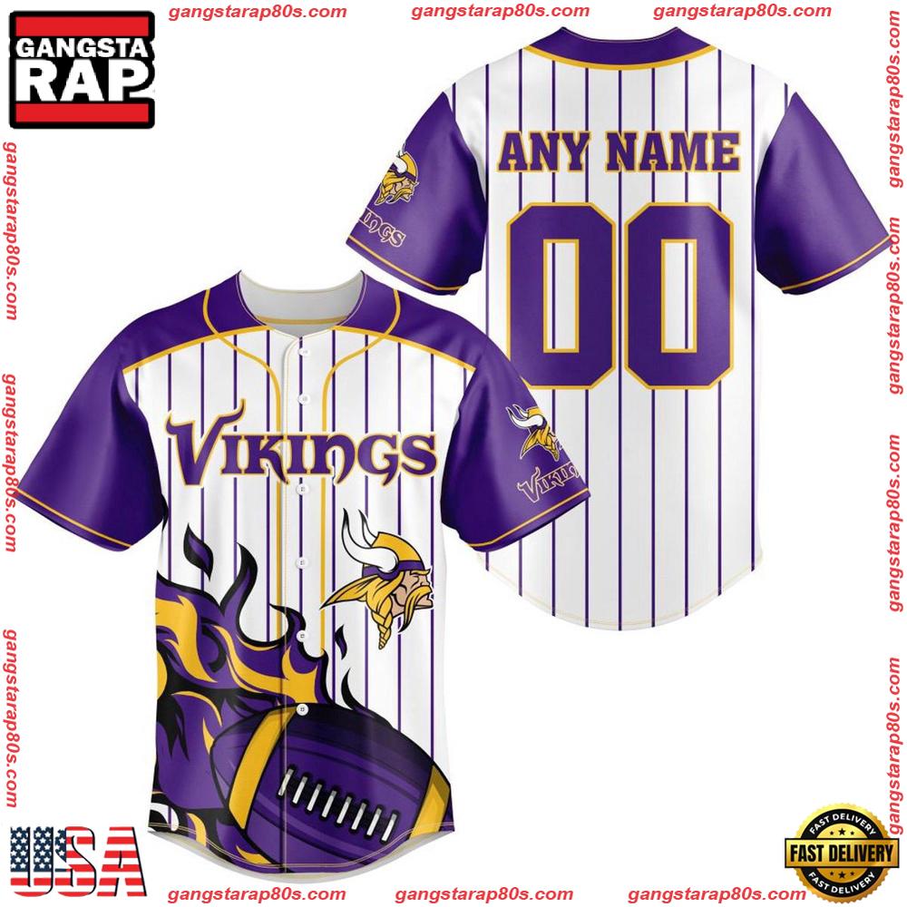 NFL Custom Name Number Minnesota Vikings Baseball Jersey Shirt NFL Custom Name Number Minnesota Vikings Baseball Jersey Shirt