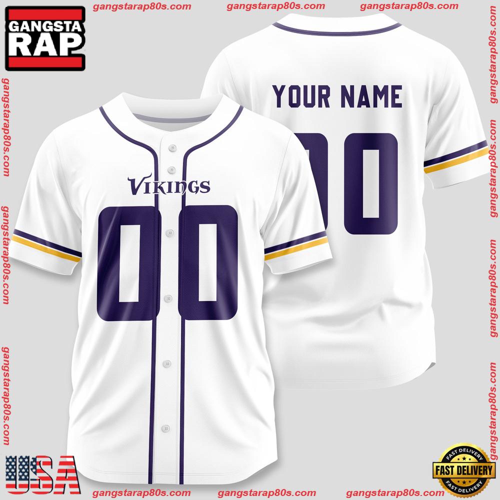NFL Custom Name Number Minnesota Vikings Design Baseball Jersey Shirt NFL Custom Name Number Minnesota Vikings Design Baseball Jersey Shirt