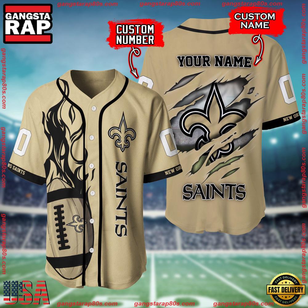 NFL Custom Name Number New Orleans Saints Football Team Baseball Jersey Shirt NFL Custom Name Number New Orleans Saints Football Team Baseball Jersey Shirt