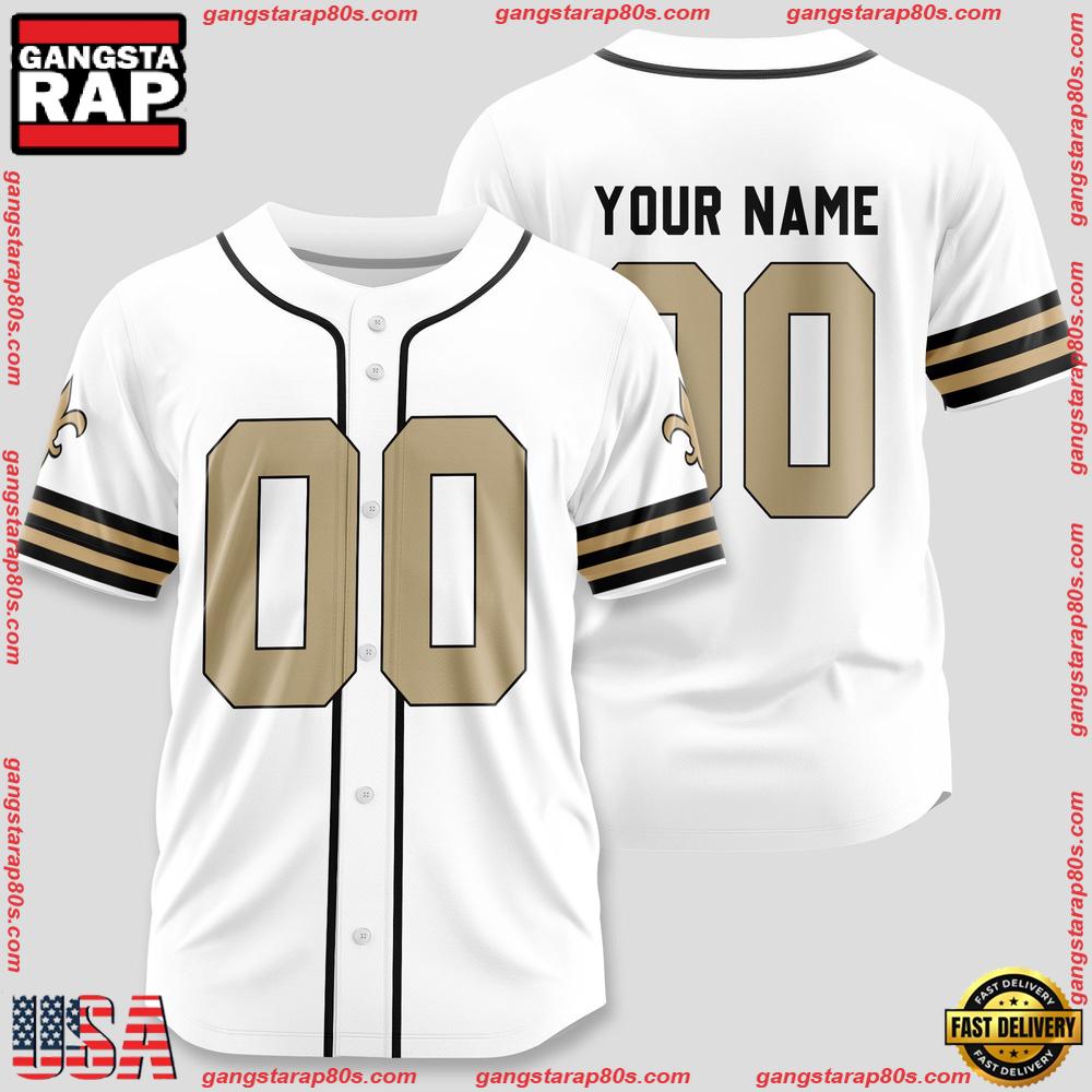 NFL Custom Name Number New Orleans Saints Team Baseball Jersey Shirt NFL Custom Name Number New Orleans Saints Team Baseball Jersey Shirt