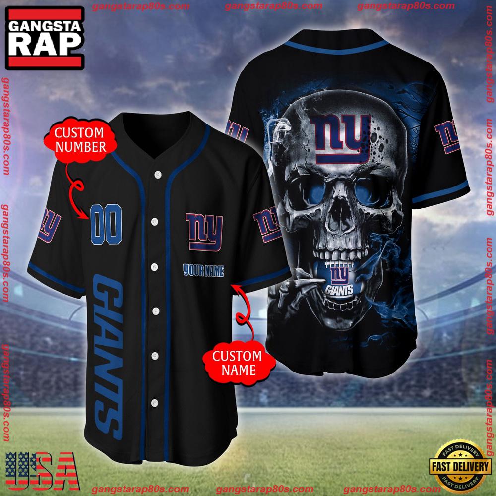 NFL Custom Name Number New York Giants Skull Face Baseball Jersey Shirt NFL Custom Name Number New York Giants Skull Face Baseball Jersey Shirt