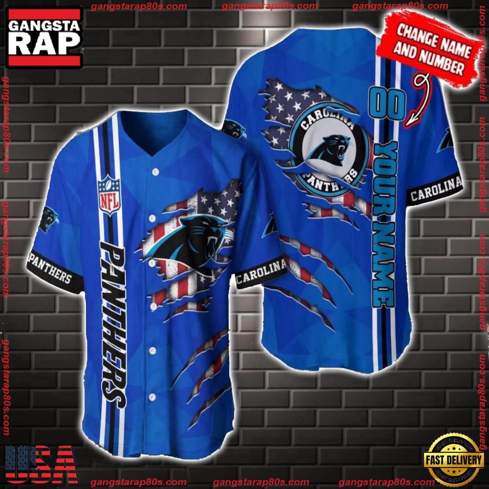 NFL Custom Name Number Carolina Panthers America Flag New Design Baseball Jersey Shirt Gift For Fans NFL Custom Name Number Carolina Panthers America Flag New Design Baseball Jersey Shirt Gift For Fans