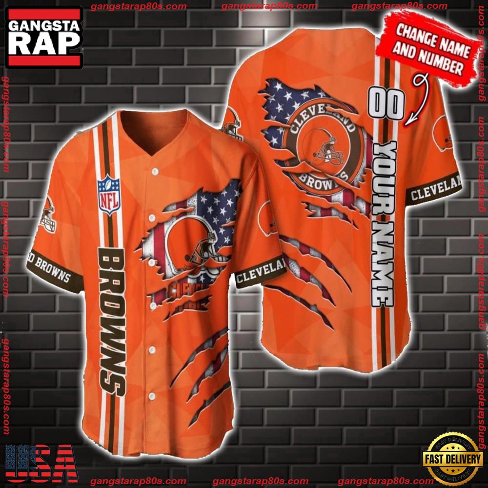 NFL Custom Name Number Cleveland Browns America Flag New Design Baseball Jersey Shirt Gift For Fans NFL Custom Name Number Cleveland Browns America Flag New Design Baseball Jersey Shirt Gift For Fans