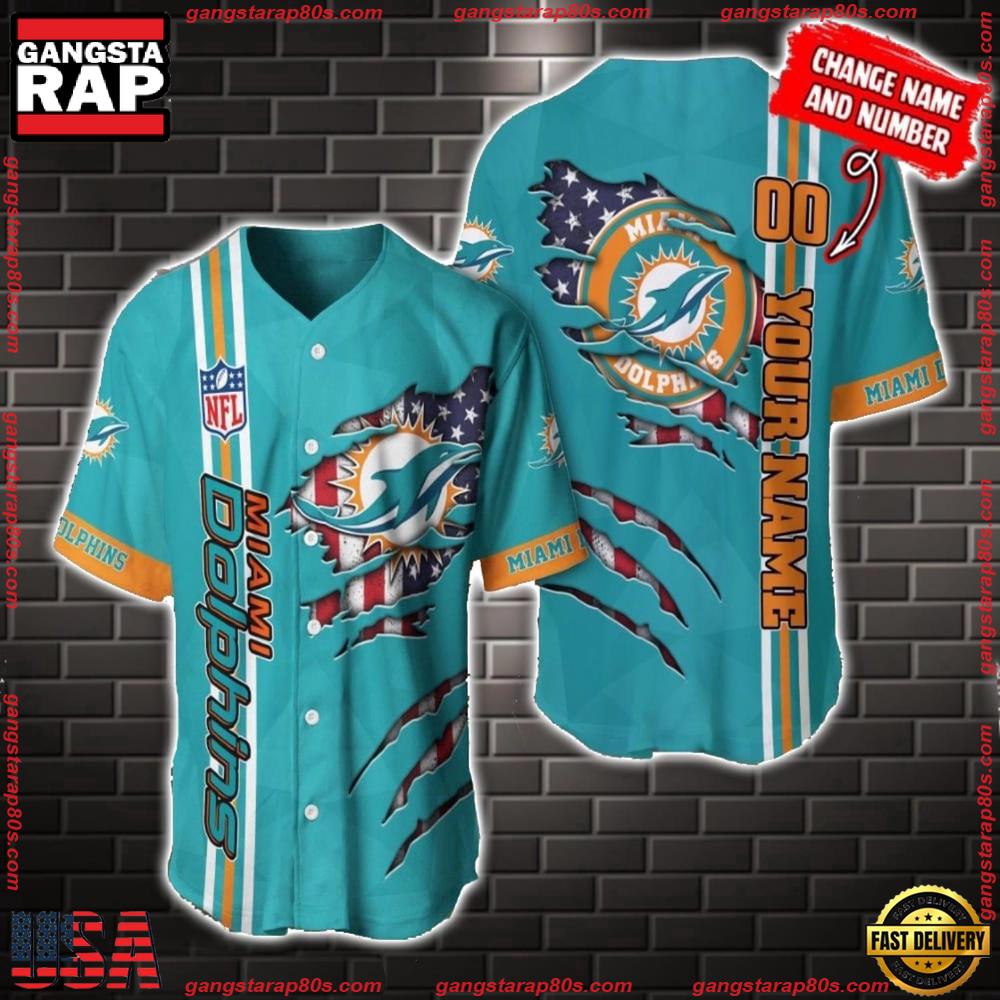 NFL Custom Name Number Miami Dolphins America Flag New Design Baseball Jersey Shirt Gift For Fans NFL Custom Name Number Miami Dolphins America Flag New Design Baseball Jersey Shirt Gift For Fans