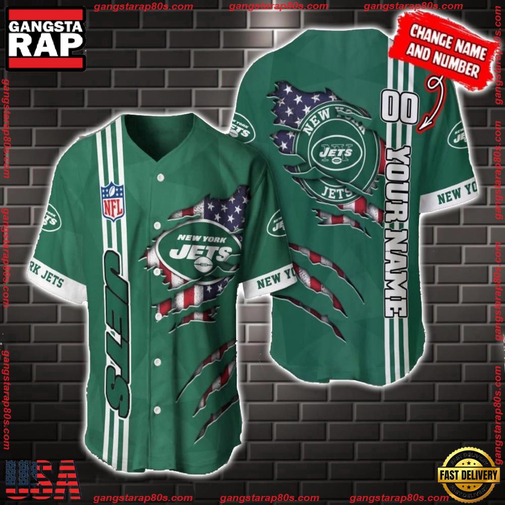 NFL Custom Name Number New York Jets America Flag New Design Baseball Jersey Shirt Gift For Fans NFL Custom Name Number New York Jets America Flag New Design Baseball Jersey Shirt Gift For Fans
