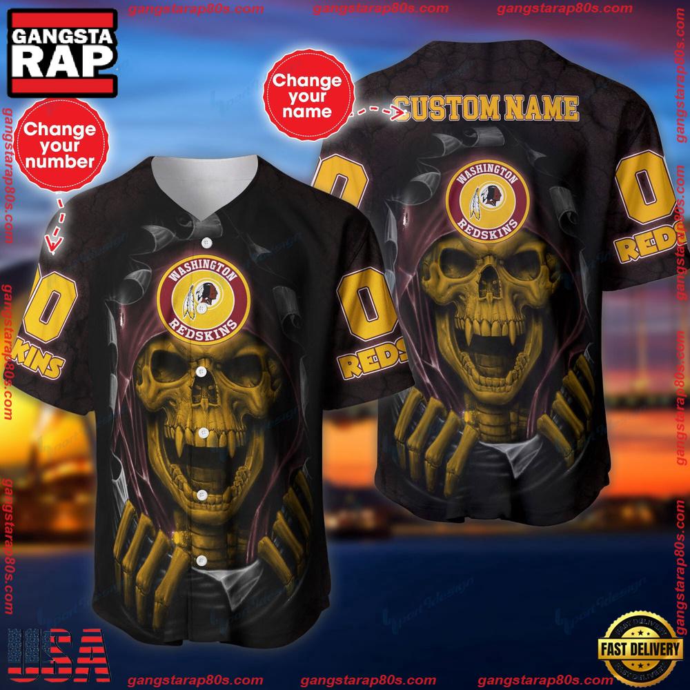 NFL Custom Name NumberWashington Redskins Skull Baseball Jersey Shirt NFL Custom Name NumberWashington Redskins Skull Baseball Jersey Shirt
