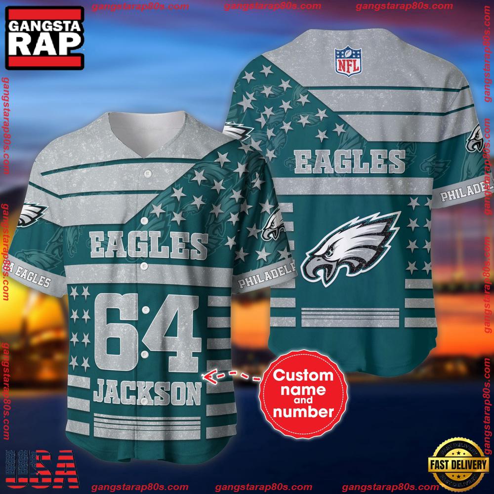 NFL Custom Name Number Philadelphia Eagles American Flag New Design Baseball Jersey Shirt NFL Custom Name Number Philadelphia Eagles American Flag New Design Baseball Jersey Shirt