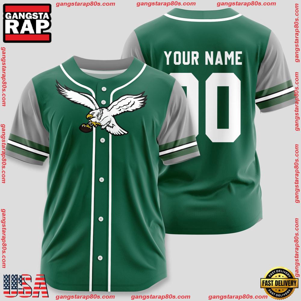 NFL Custom Name Number Philadelphia Eagles Team Baseball Jersey Shirt NFL Custom Name Number Philadelphia Eagles Team Baseball Jersey Shirt