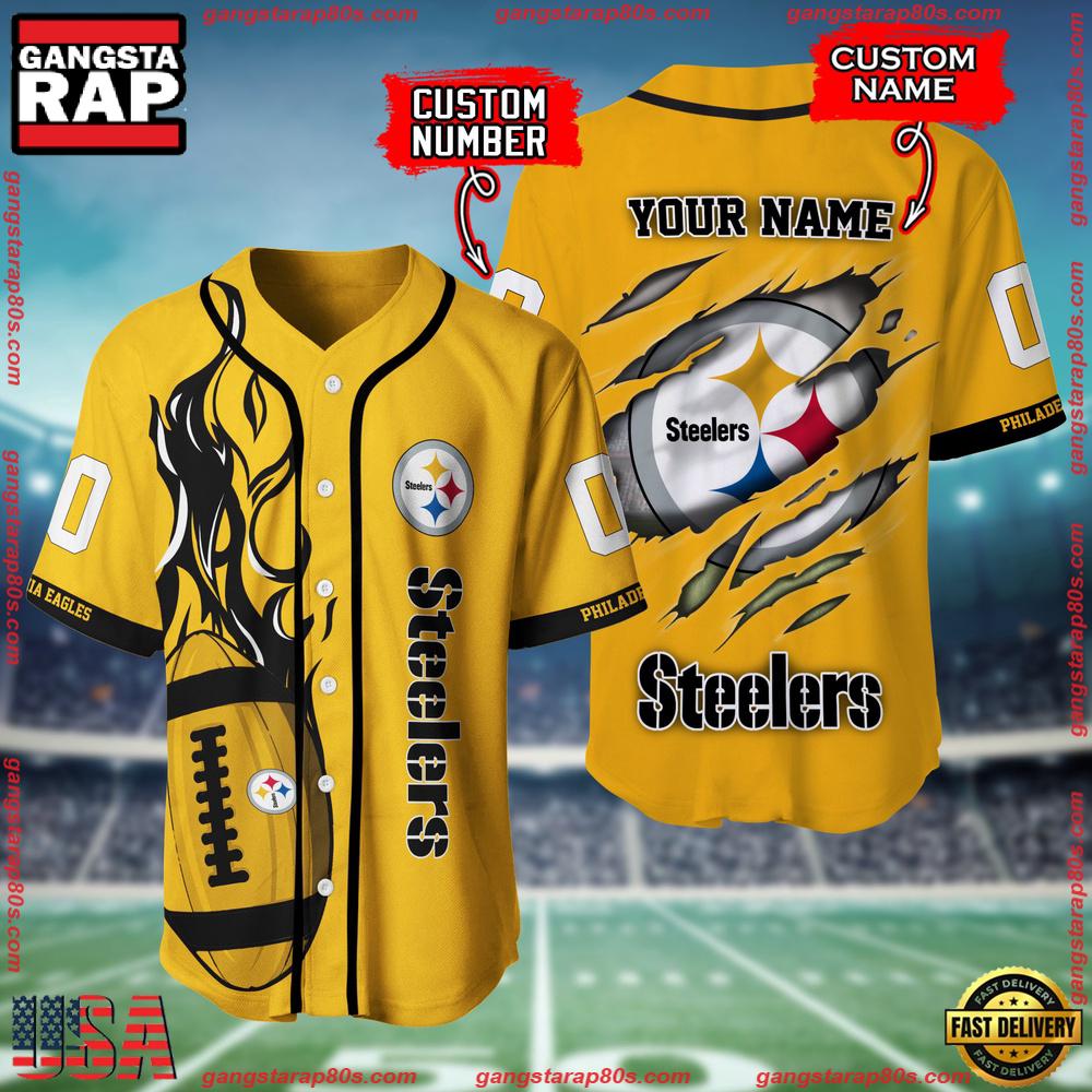 Custom Name And Number Pittsburgh Steelers NFL Football Team Baseball Jersey Shirt
