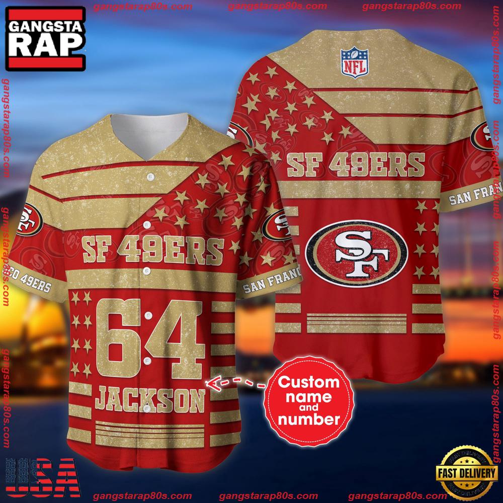 NFL Custom Name Number San Francisco 49ers American Flag New Design Baseball Jersey Shirt NFL Custom Name Number San Francisco 49ers American Flag New Design Baseball Jersey Shirt