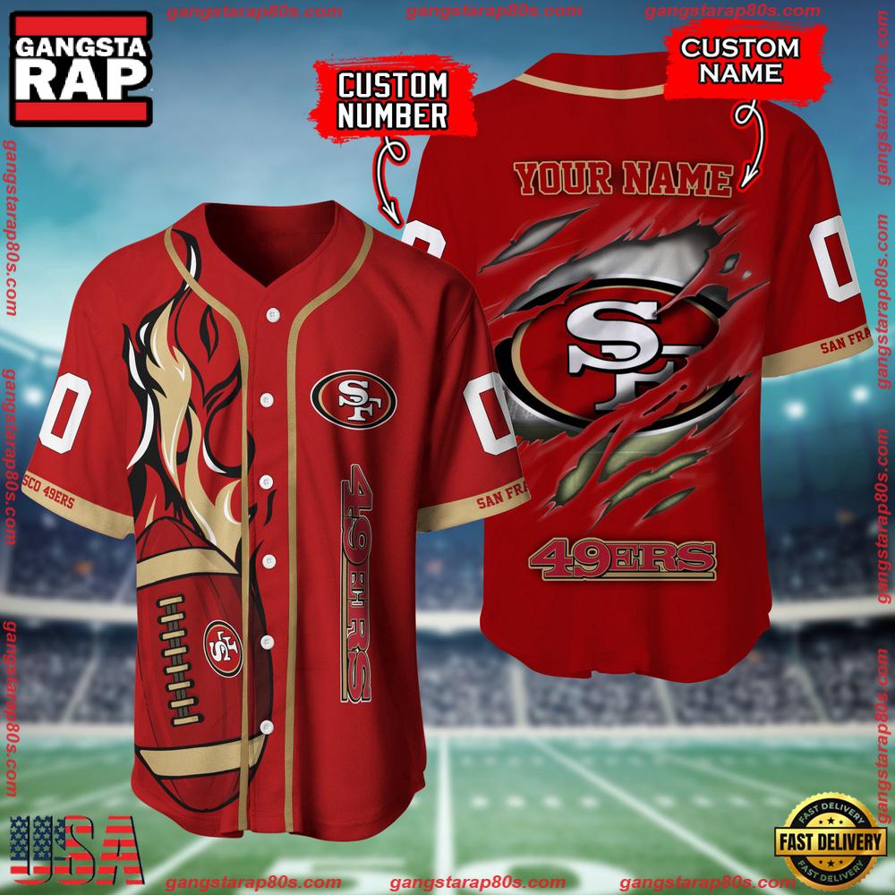 NFL Custom Name Number San Francisco 49ers Football Team Baseball Jersey Shirt NFL Custom Name Number San Francisco 49ers Football Team Baseball Jersey Shirt