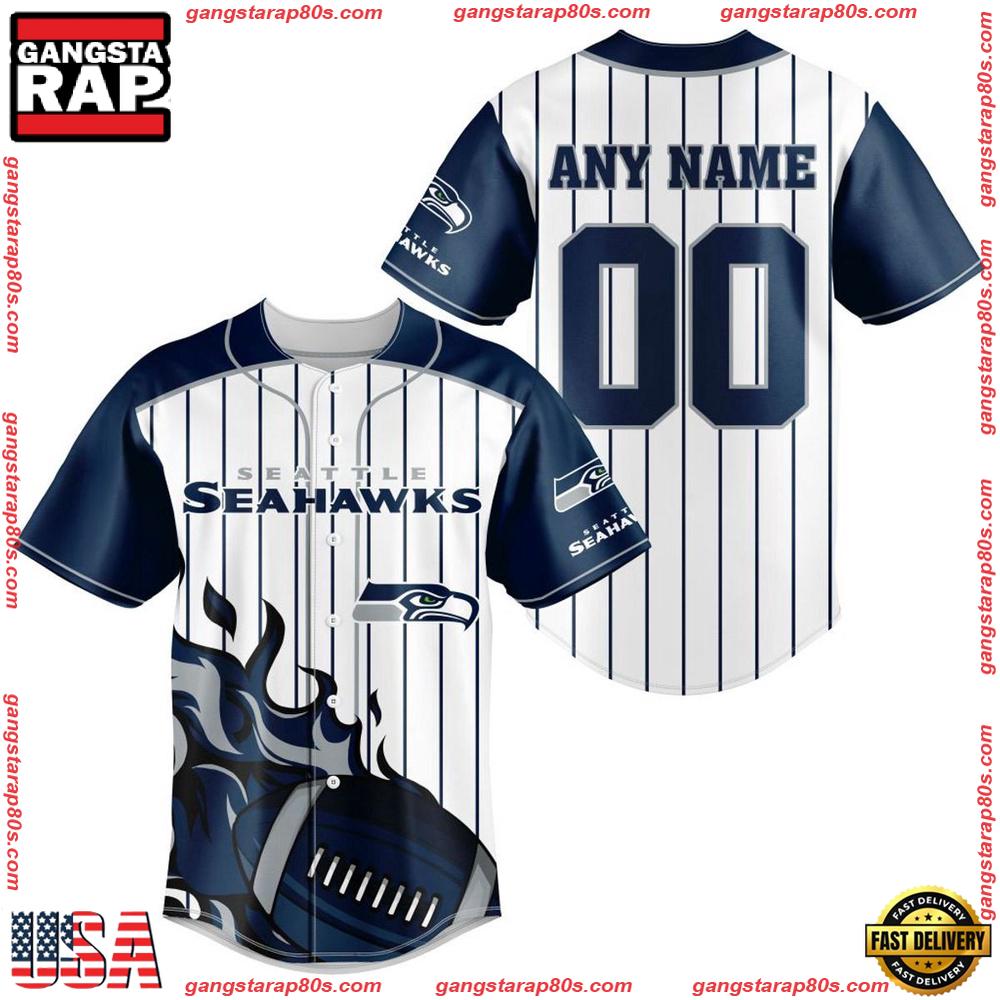 NFL Custom Name Number Seattle Seahawks Baseball Jersey Shirt NFL Custom Name Number Seattle Seahawks Baseball Jersey Shirt