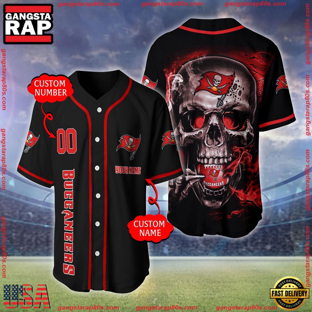 NFL Custom Name Number Tampa Bay Buccaneers Skull Face Baseball Jersey Shirt NFL Custom Name Number Tampa Bay Buccaneers Skull Face Baseball Jersey Shirt