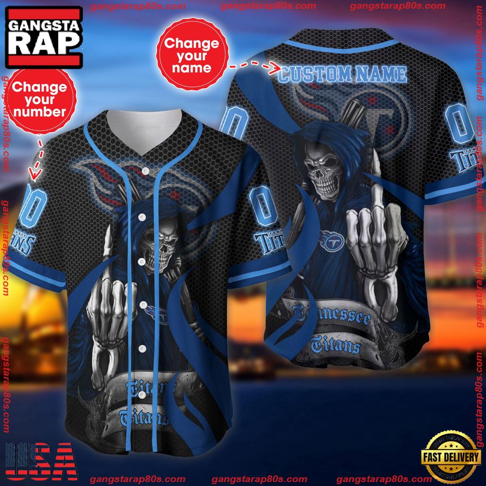 NFL Custom Name Number Tennessee Titans Skull Death Baseball Jersey Shirt NFL Custom Name Number Tennessee Titans Skull Death Baseball Jersey Shirt