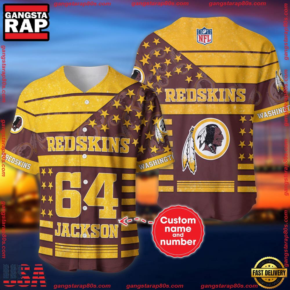NFL Custom Name Number Washington Football Team American Flag New Design Baseball Jersey Shirt NFL Custom Name Number Washington Football Team American Flag New Design Baseball Jersey Shirt