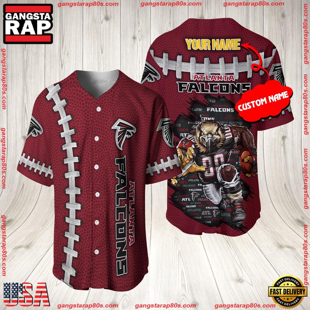 NFL Custom Name Atlanta Falcons Mascot Baseball Jersey Shirt NFL Custom Name Atlanta Falcons Mascot Baseball Jersey Shirt