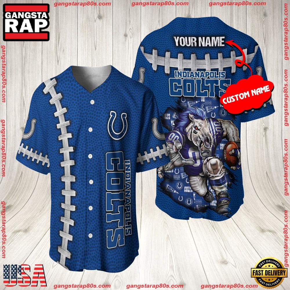 NFL Custom Name Indianapolis Colts Mascot Baseball Jersey Shirt NFL Custom Name Indianapolis Colts Mascot Baseball Jersey Shirt