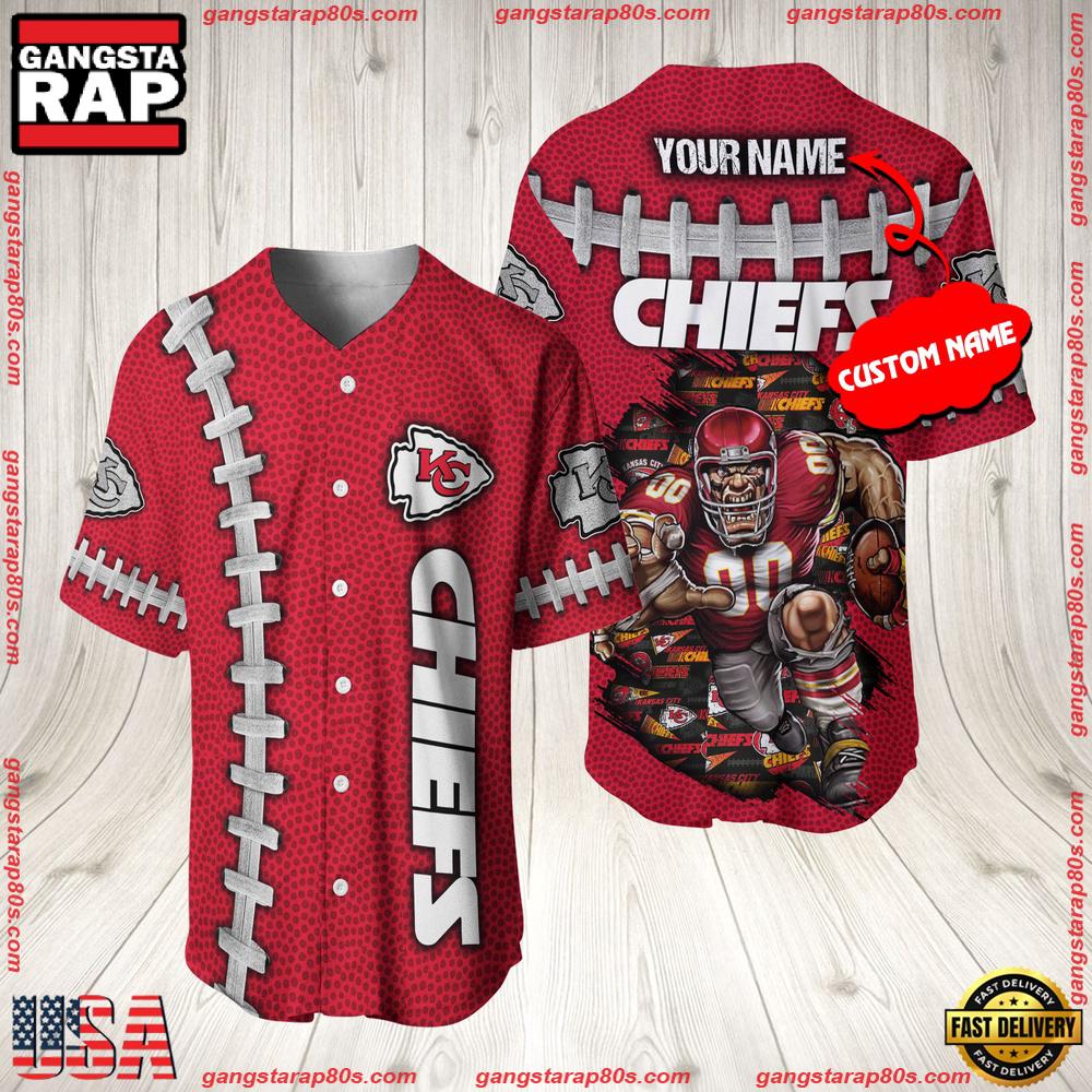 Custom Name Kansas City Chiefs NFL Mascot 3D Baseball Jersey Shirt