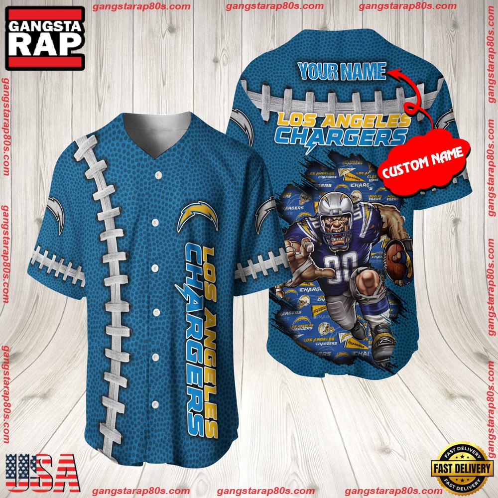 Custom Name Los Angeles Chargers NFL Mascot 3D Baseball Jersey Shirt