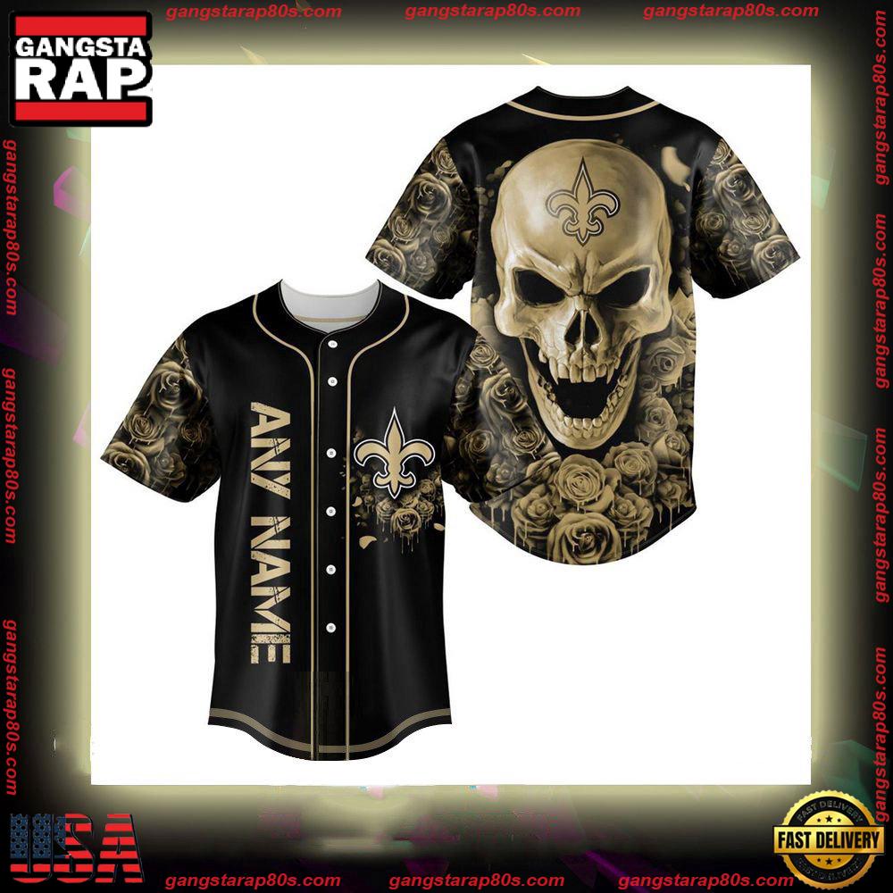 Custom Name New Orleans Saints NFL Football Skull 3D Baseball Jersey Shirt