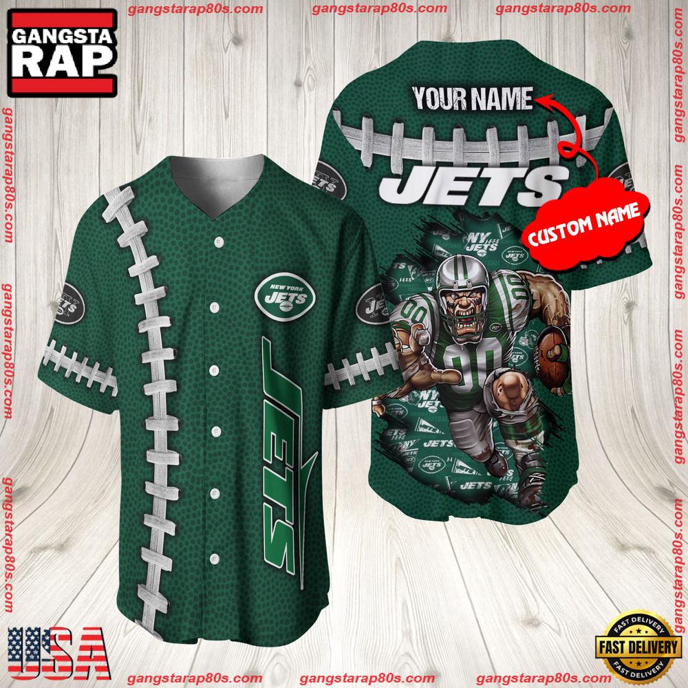 NFL Custom Name New York Jets Mascot Baseball Jersey Shirt NFL Custom Name New York Jets Mascot Baseball Jersey Shirt