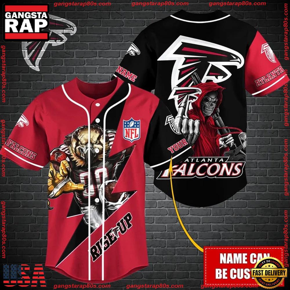 NFL Custom Name Atlanta Falcons Mascot And Skull New Design Baseball Jersey NFL Custom Name Atlanta Falcons Mascot And Skull New Design Baseball Jersey