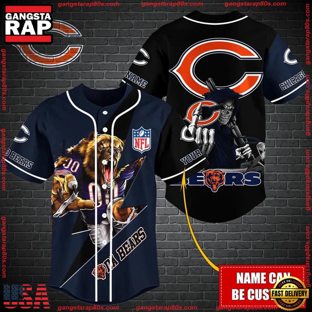 NFL Custom Name Chicago Bears Mascot And Skull New Design Baseball Jersey NFL Custom Name Chicago Bears Mascot And Skull New Design Baseball Jersey
