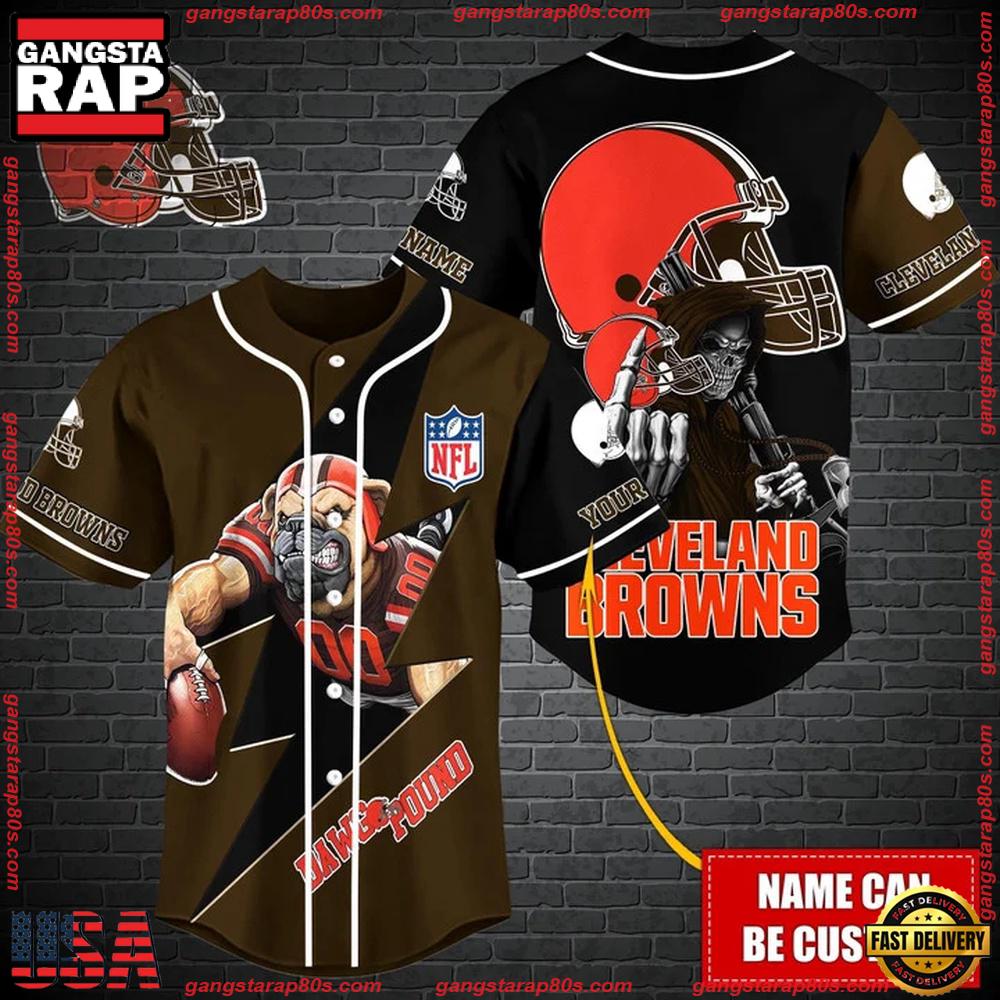 NFL Custom Name Cleveland Browns Mascot And Skull New Design Baseball Jersey NFL Custom Name Cleveland Browns Mascot And Skull New Design Baseball Jersey