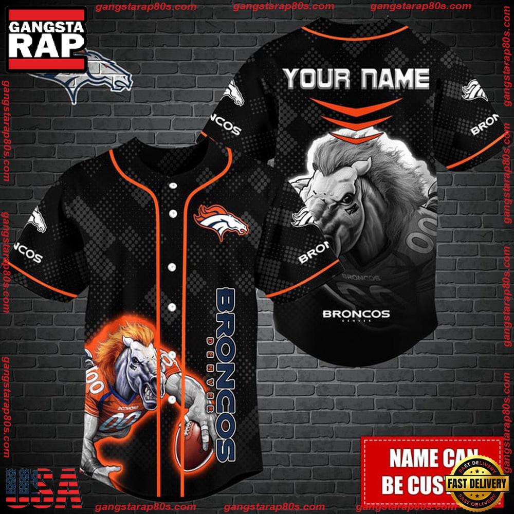 Custom Name NFL Denver Broncos Mascot Baseball Jersey