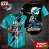 Custom Name NFL Miami Dolphins Mascot And Skull Baseball Jersey