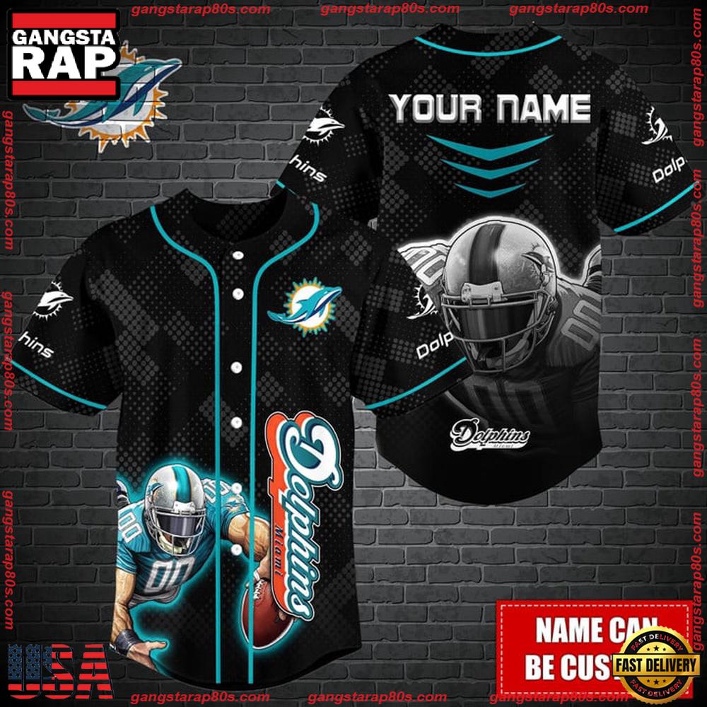 Custom Name NFL Miami Dolphins Mascot Baseball Jersey