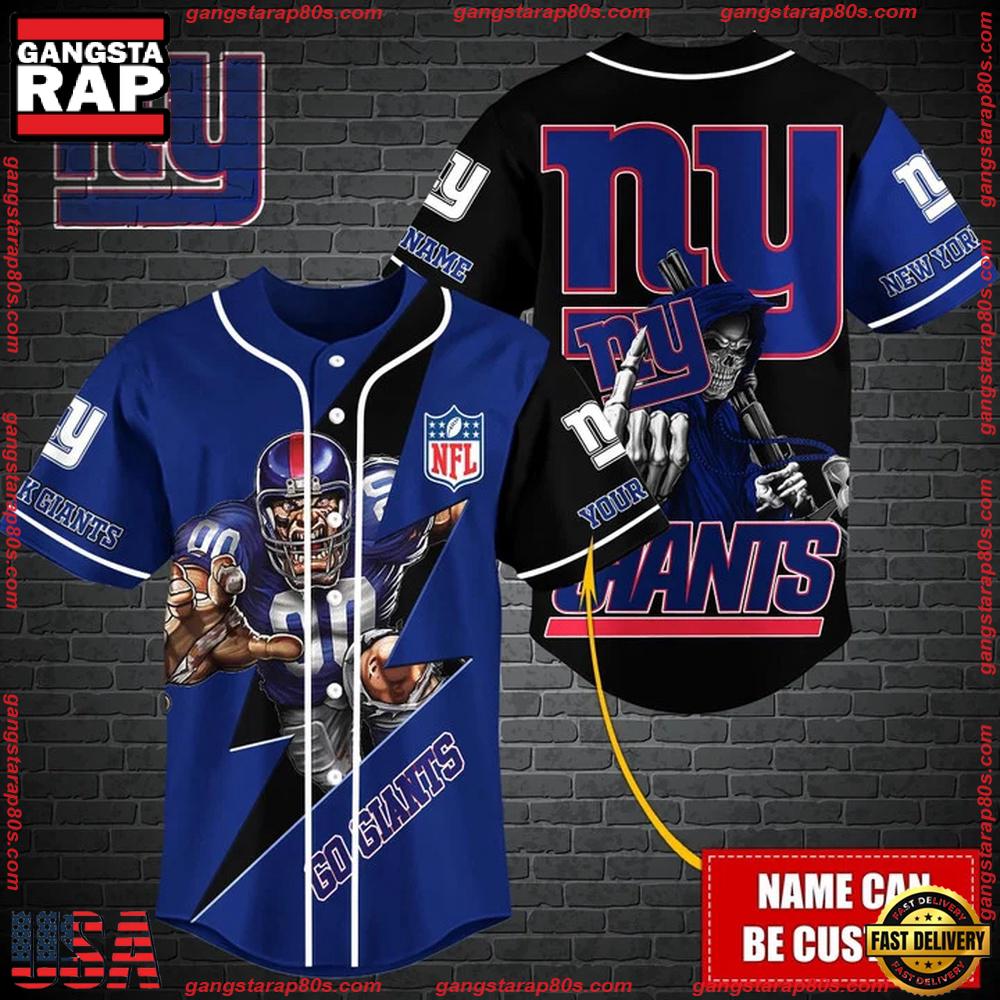 NFL Custom Name New York Giants Mascot And Skull New Design Baseball Jersey NFL Custom Name New York Giants Mascot And Skull New Design Baseball Jersey