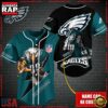 NFL Custom Name Philadelphia Eagles Mascot And Skull New Design Baseball Jersey 3 Custom Name NFL Philadelphia Eagles Mascot And Skull Baseball Jersey