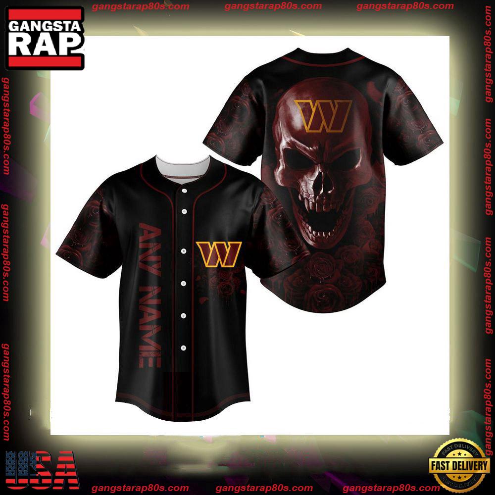 NFL Custom Name Washington Commanders Football Skull Baseball Jersey Shirt NFL Custom Name Washington Commanders Football Skull Baseball Jersey Shirt