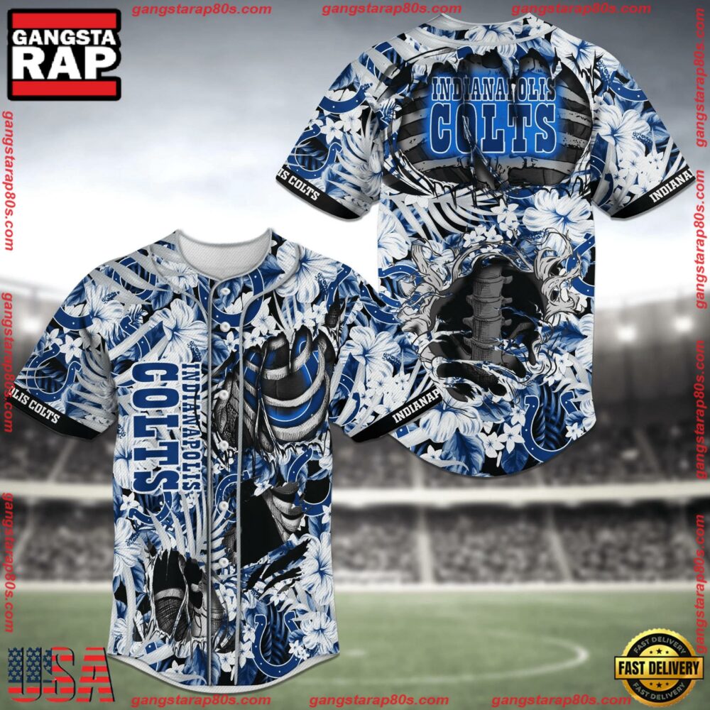 NFL Indianapolis Colts Flower Skeleton New Design Baseball Jersey Shirt NFL Indianapolis Colts Flower Skeleton New Design Baseball Jersey Shirt